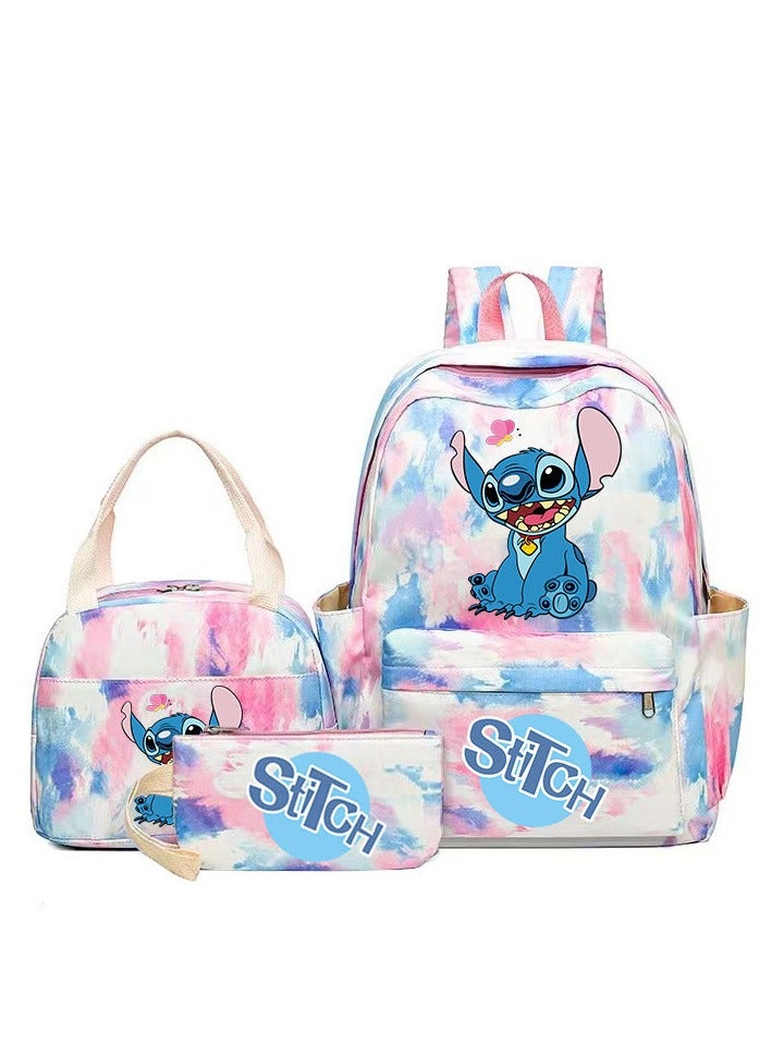 SKT Shiketro New Stitch Three-Piece Printed School Bag Student Backpack Lunch Bag Pencil Bag 31*43*16cm