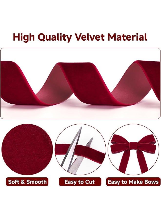 Green Velvet Ribbon & Dark Red Velvet Ribbon Luxurious Soft Velvet Ribbon for Xmas Tree Decoration,Gift Wrapping, Holiday Crafts, Wedding Decorations and Festive Bows - Image 3