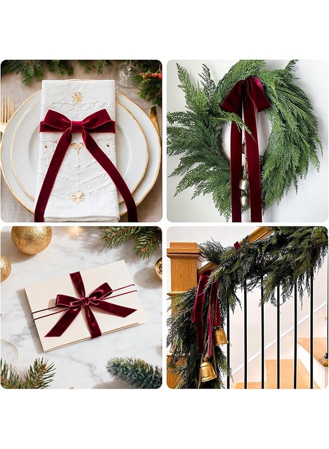 Green Velvet Ribbon & Dark Red Velvet Ribbon Luxurious Soft Velvet Ribbon for Xmas Tree Decoration,Gift Wrapping, Holiday Crafts, Wedding Decorations and Festive Bows - Image 5