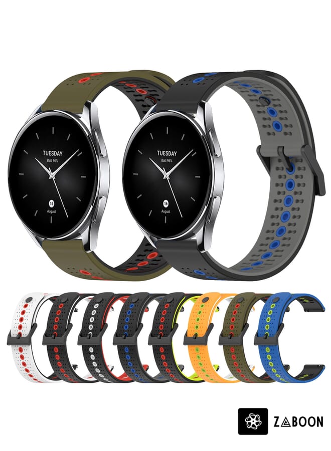 Zaboon Watch Band For Xiaomi Watch S2 46mm 22mm Tricolor Breathable Silicone (Black+Grey+Blue) - Image 3