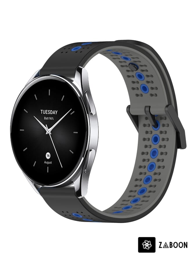 Zaboon Watch Band For Xiaomi Watch S2 46mm 22mm Tricolor Breathable Silicone (Black+Grey+Blue) - Image 1