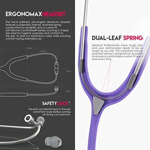 MDF Instruments, Acoustica Lightweight Stethoscope for Doctors, Nurses, Students, Home Health Use, Adult, Dual Head, Pastel Purple Tube, Silver Chestpiece-Headset, MDF747XP07 - Image 5