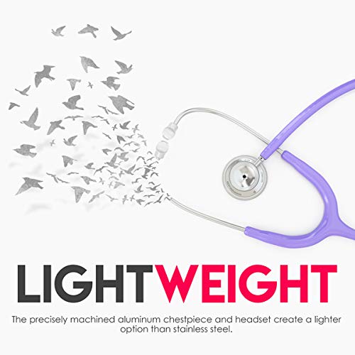 MDF Instruments, Acoustica Lightweight Stethoscope for Doctors, Nurses, Students, Home Health Use, Adult, Dual Head, Pastel Purple Tube, Silver Chestpiece-Headset, MDF747XP07 - Image 3
