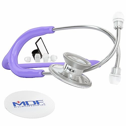 MDF Instruments, Acoustica Lightweight Stethoscope for Doctors, Nurses, Students, Home Health Use, Adult, Dual Head, Pastel Purple Tube, Silver Chestpiece-Headset, MDF747XP07 - Image 1
