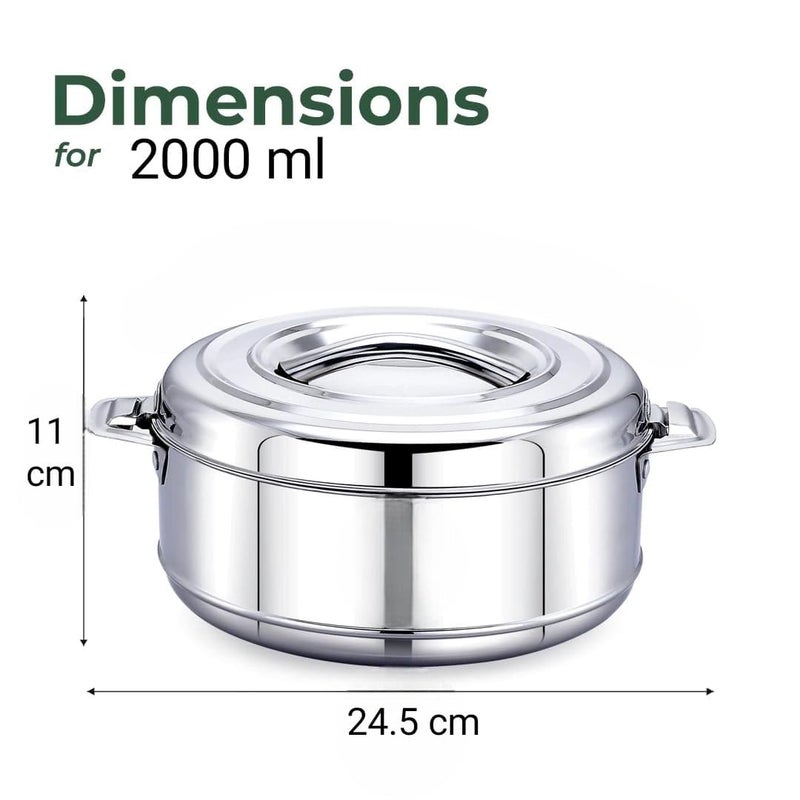 STEEPLE Platina Premium 2000 ML Double Wall Insulated Stainless Steel Casserole | Hot Pot for Roti, Rice, Gravy & Curry | Silver Hot Box with Steel Lid & Twist Lock | Retains Temperature - Image 4