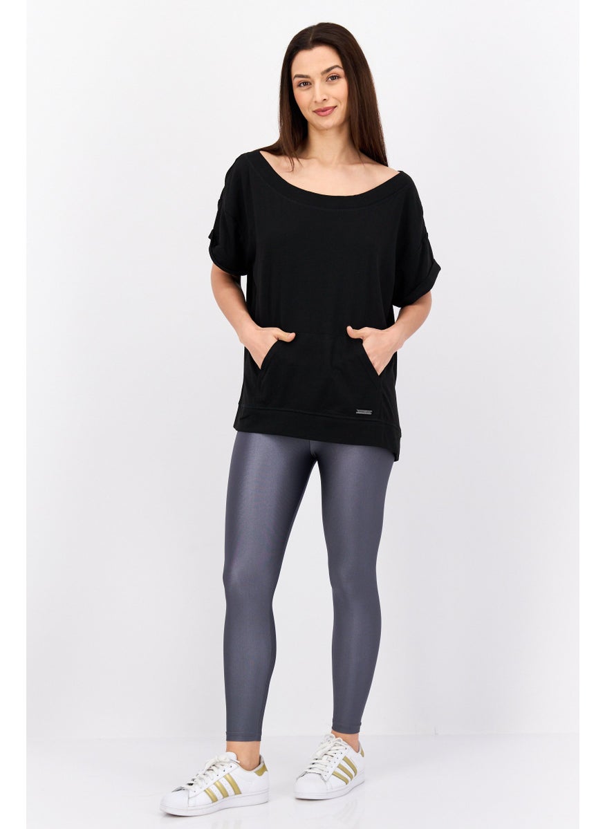 NINE WEST Women Sportswear Fit Shorts Sleeve Training Tops, Black  - Image 3