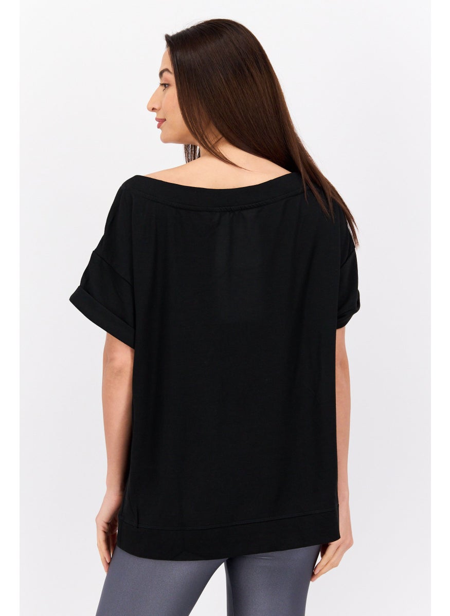 NINE WEST Women Sportswear Fit Shorts Sleeve Training Tops, Black  - Image 4