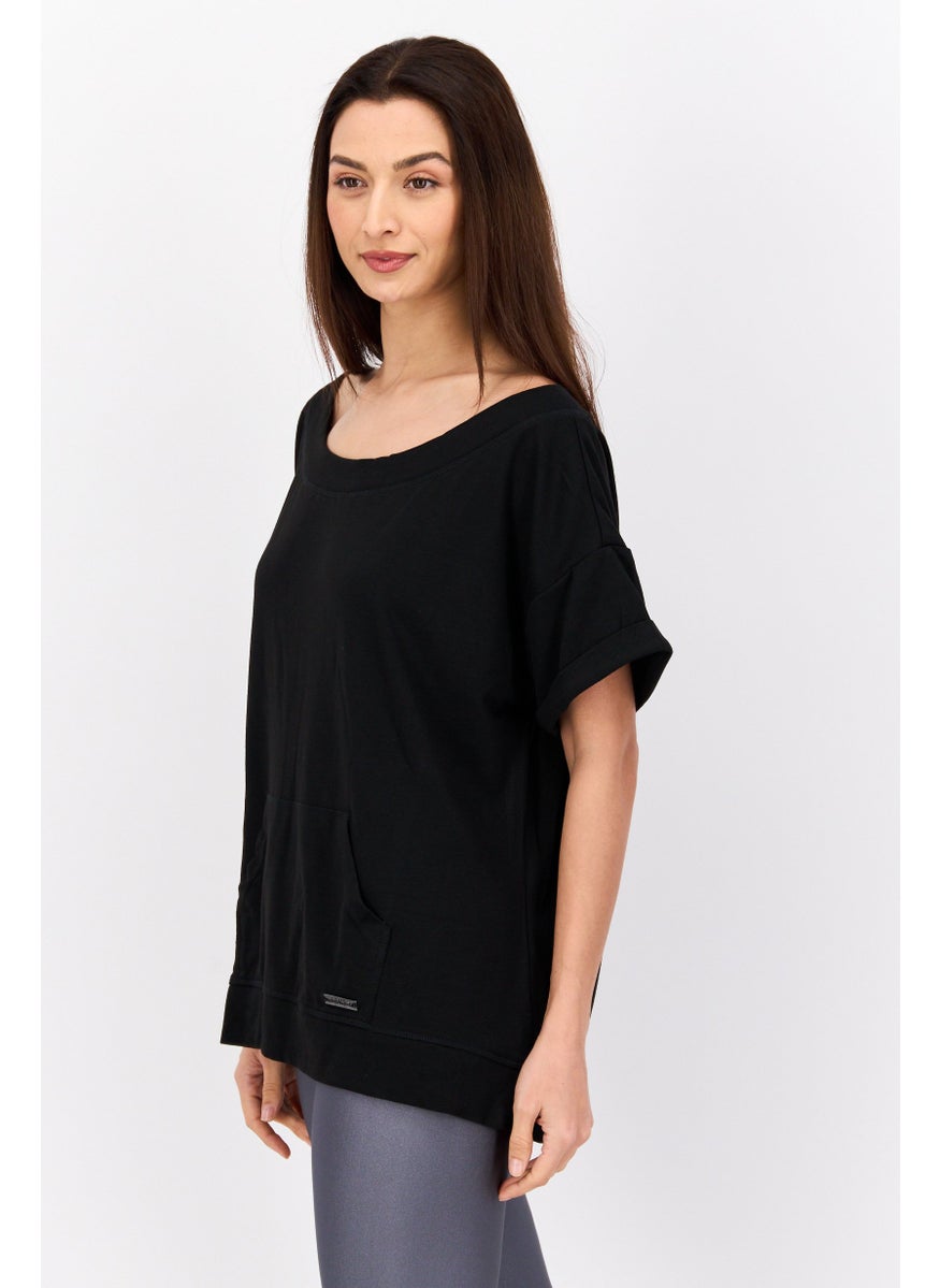 NINE WEST Women Sportswear Fit Shorts Sleeve Training Tops, Black  - Image 2