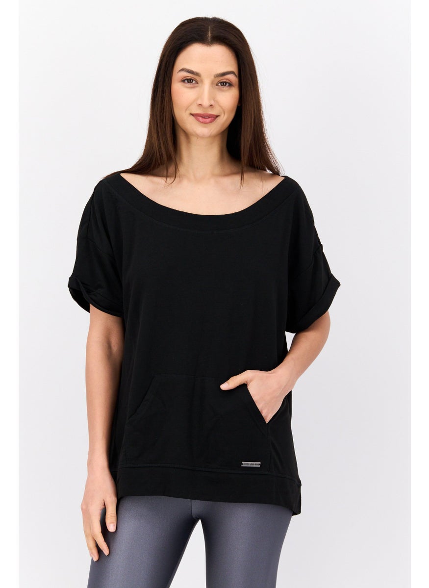 NINE WEST Women Sportswear Fit Shorts Sleeve Training Tops, Black  - Image 1