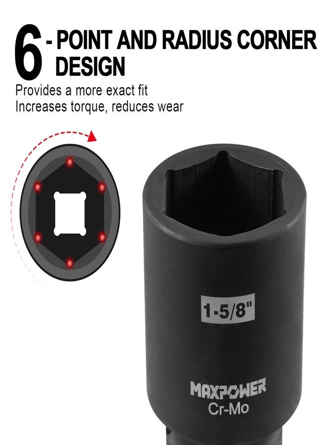 مقبس MAXPOWER ذو تأثير عميق 1-5/8 بوصة، مقاس 3/4 بوصة، بتصميم سداسي النقاط، مصنوع من فولاذ الكروم الموليبدينوم المعالج حرارياً، SAE - Image 3
