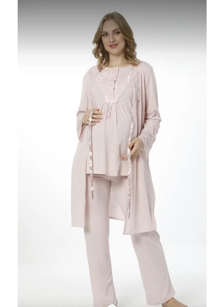 نهر 2020 Powder Maternity Pajamas Dressing Gown 3-Piece Set