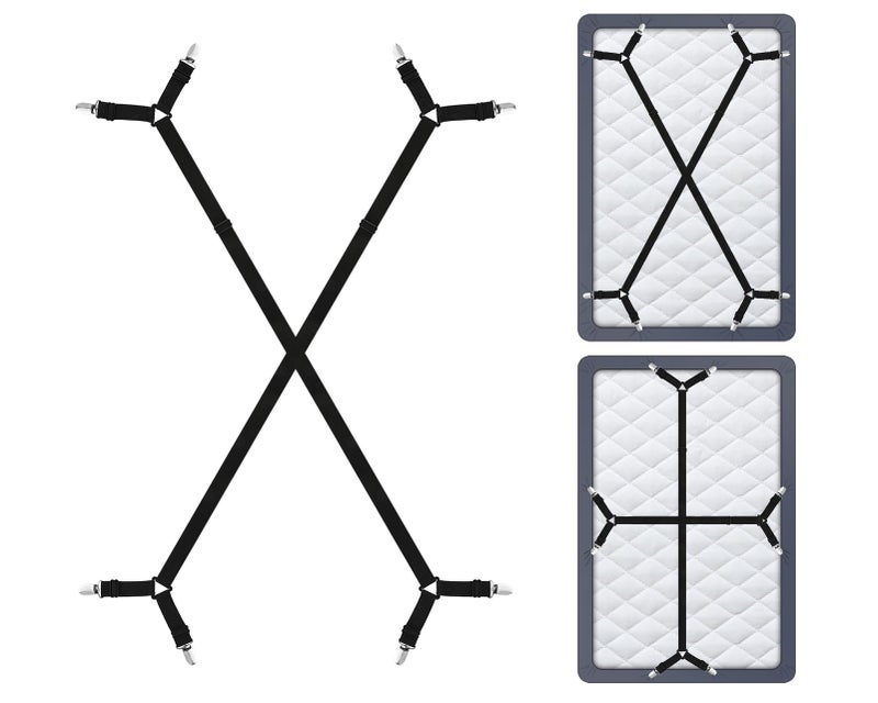 DS DISTINCTIVE STYLE Sheet Straps 2 Pieces Mattress Sheet Holder Straps for QueenKing Size Bed Suspenders Twin XL Adjustable Elastic Bands and Corner Clips