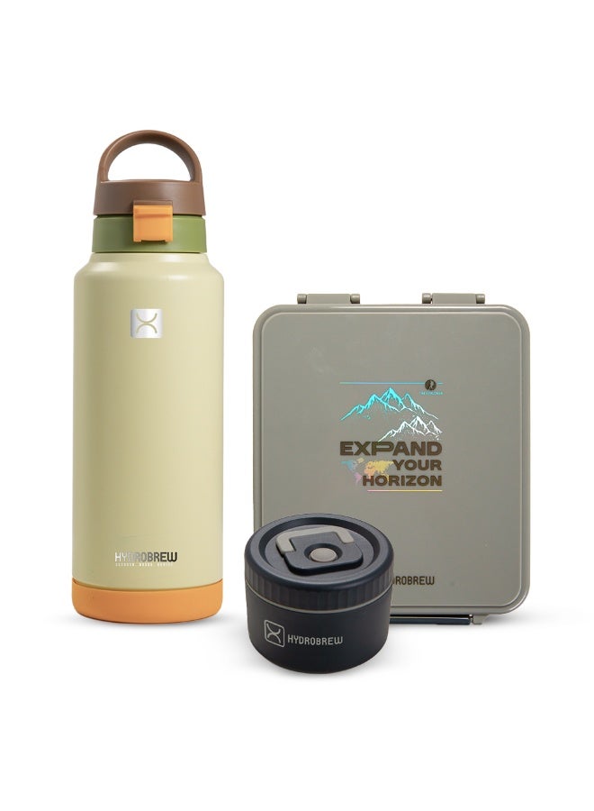 HYDROBREW صندوق غداء هيدروبرو مع زجاجة ماء فولاذية ووعاء طعام - مغامرة ساج - Image 1
