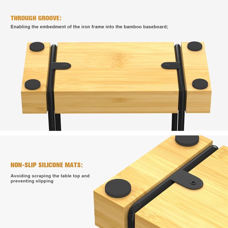 Wican Napkin Holder for Table, Bamboo Iron Standing Napkin Dispenser for Kitchen Dining Table Farmhouse Cocktail Picnic Rustic Wood Holders for Mail Bills Suitable for All Dining Room Decors Black & Yellow - Image 5