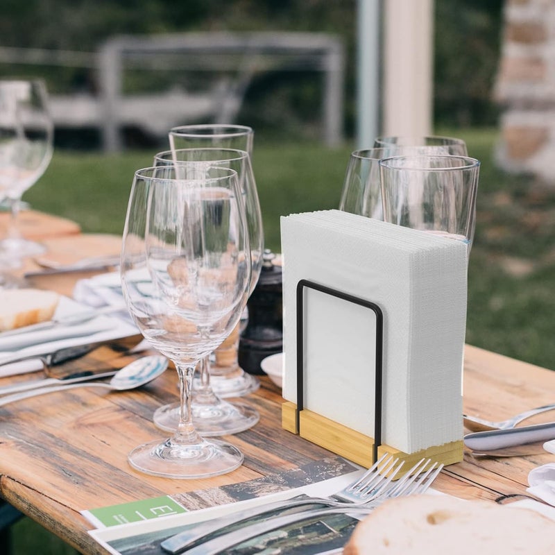 Wican Napkin Holder for Table, Bamboo Iron Standing Napkin Dispenser for Kitchen Dining Table Farmhouse Cocktail Picnic Rustic Wood Holders for Mail Bills Suitable for All Dining Room Decors Black & Yellow - Image 4