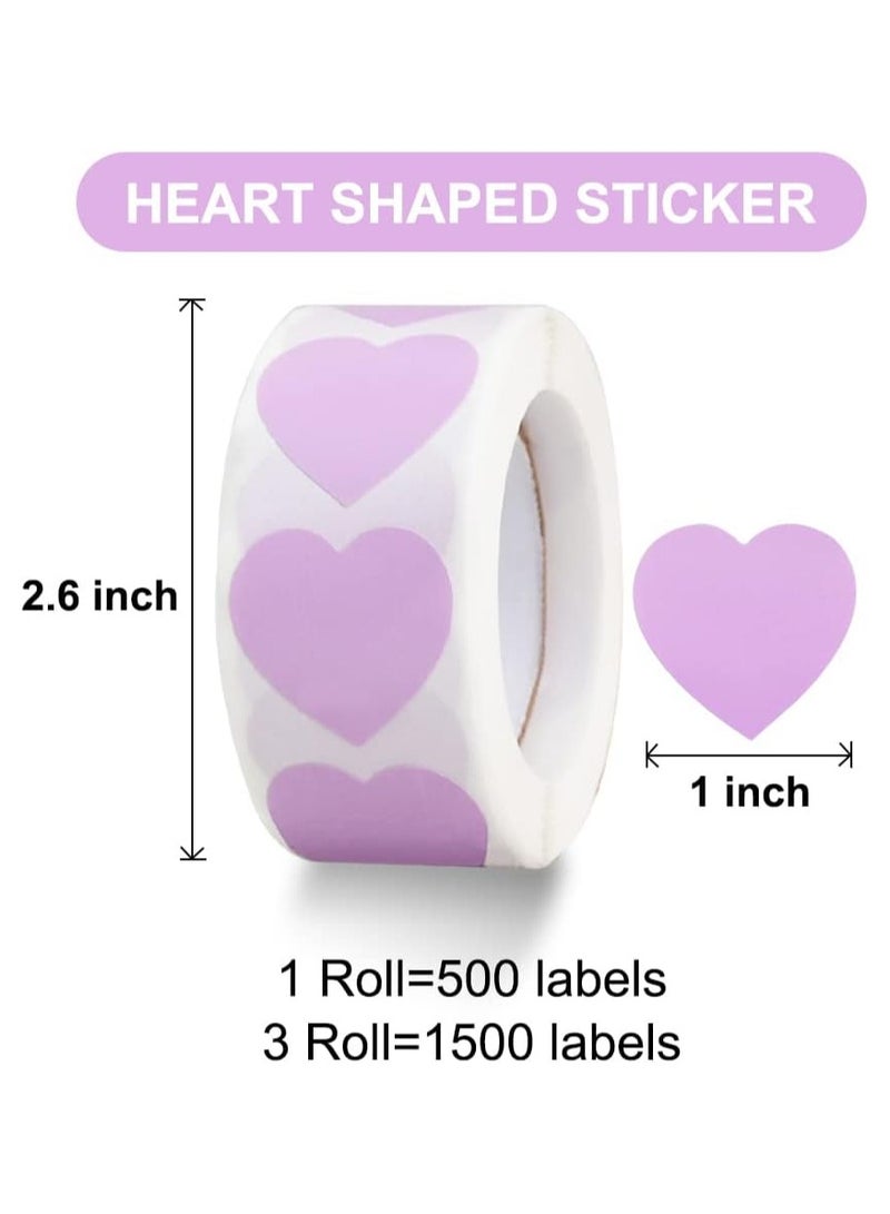 1500 Labels Purple Heart Stickers 1 inch Heart Coding Shape Paper Labels for Wedding Anniversaries Invitation Envelopes Cute Decals for Water Bottle Packaging - Image 3