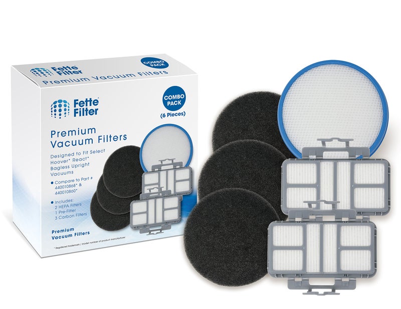 Fette Filter - Vacuum Filter Kit Compatible with Hoover React 440010868, 440011113, 440010860 Upright Vacuum. (2 HEPA Filters, 1 Pre Filter, 3 Carbon Filters) - Image 1