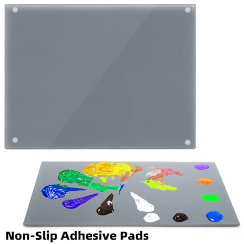 ELFULLY 2 Pack Neutral Grey Tempered Glass Palettes, 12" x 16" Large Paint Palette, Scratch Resistant Paint Mixing Pallets, Easy to Clean Artist Palette for Oil Acrylic Watercolor Gouache DIY Craft - Image 5