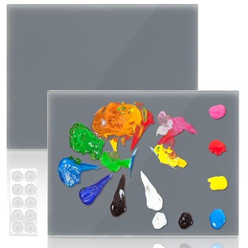 ELFULLY 2 Pack Neutral Grey Tempered Glass Palettes, 12" x 16" Large Paint Palette, Scratch Resistant Paint Mixing Pallets, Easy to Clean Artist Palette for Oil Acrylic Watercolor Gouache DIY Craft - Image 1