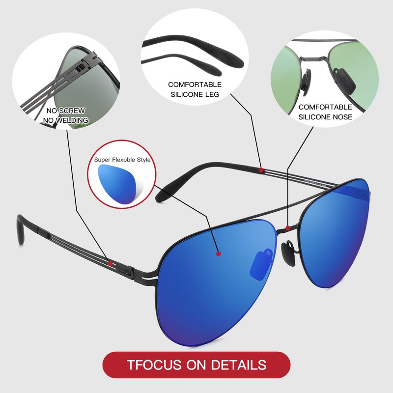 بوكيلار نظارات شمسية رجالية مقطبة من PUKCLAR، نظارات طيار، إطار من الفولاذ المقاوم للصدأ خفيف الوزن، نظارات شمسية رجعية مع حماية من الأشعة فوق البنفسجية UV400، مثالية للقيادة والصيد والمشي لمسافات طويلة - Image 4