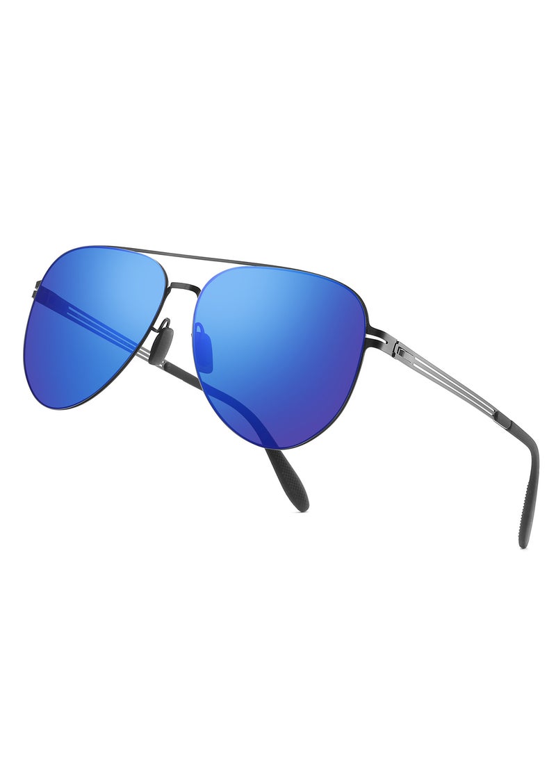 بوكيلار نظارات شمسية رجالية مقطبة من PUKCLAR، نظارات طيار، إطار من الفولاذ المقاوم للصدأ خفيف الوزن، نظارات شمسية رجعية مع حماية من الأشعة فوق البنفسجية UV400، مثالية للقيادة والصيد والمشي لمسافات طويلة - Image 1