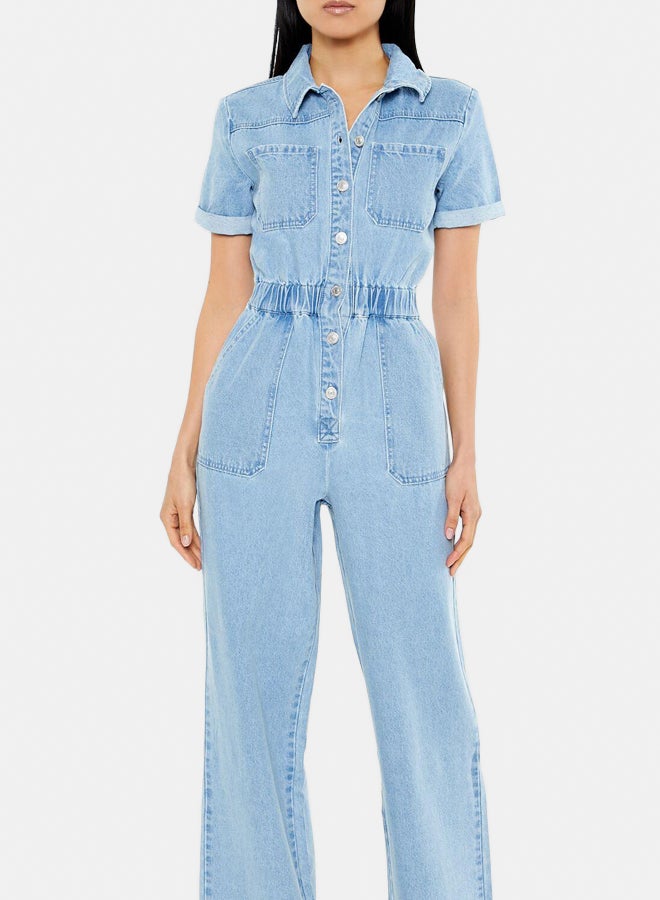 FOREVER 21 Denim Straight-Leg Jumpsuit  - Image 1