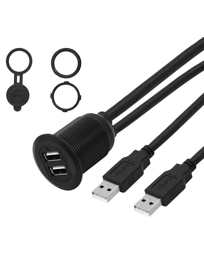 SinLoon USB 2.0 Mount Cable 2 Ports Dual USB 2.0 Male to USB 2.0 Female AUX Flush Mount Car Mount Extension Cable for Car Truck Boat Motorcycle Dashboard Panel 3.3FT(USB 2.0) - Image 1