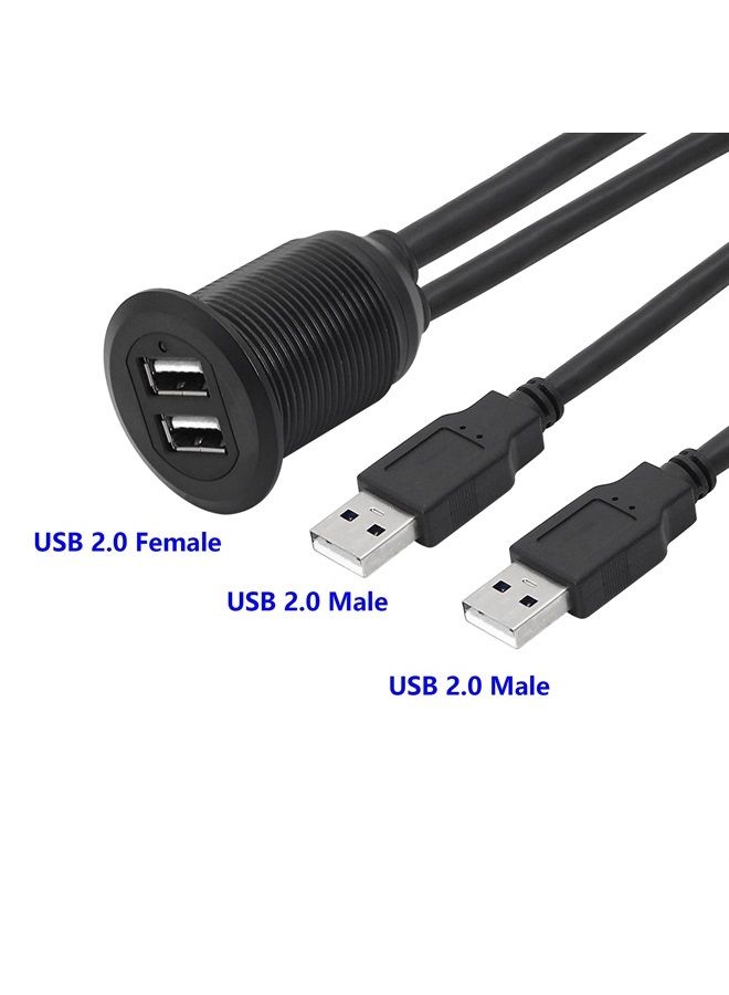 SinLoon USB 2.0 Mount Cable 2 Ports Dual USB 2.0 Male to USB 2.0 Female AUX Flush Mount Car Mount Extension Cable for Car Truck Boat Motorcycle Dashboard Panel 3.3FT(USB 2.0) - Image 2