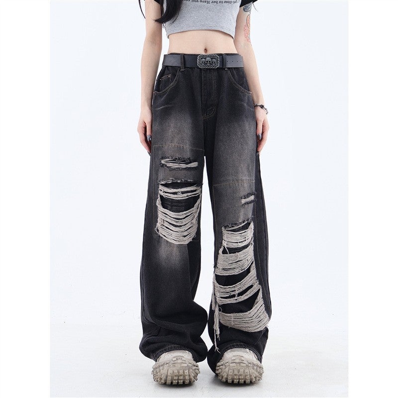 2023 Hong Kong Style New High Street Dark Summer Cropped Pants Ripped Jeans Slim Fit Slimming Casual Neutral Men And Women - Image 5