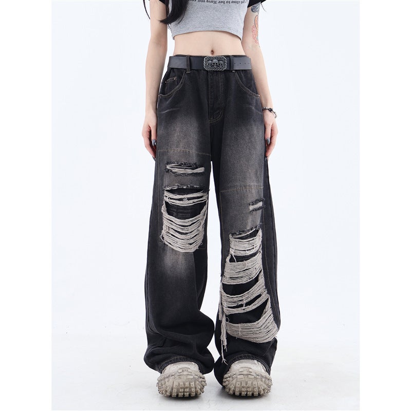 2023 Hong Kong Style New High Street Dark Summer Cropped Pants Ripped Jeans Slim Fit Slimming Casual Neutral Men And Women - Image 2