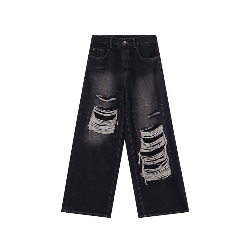 2023 Hong Kong Style New High Street Dark Summer Cropped Pants Ripped Jeans Slim Fit Slimming Casual Neutral Men And Women - Image 1