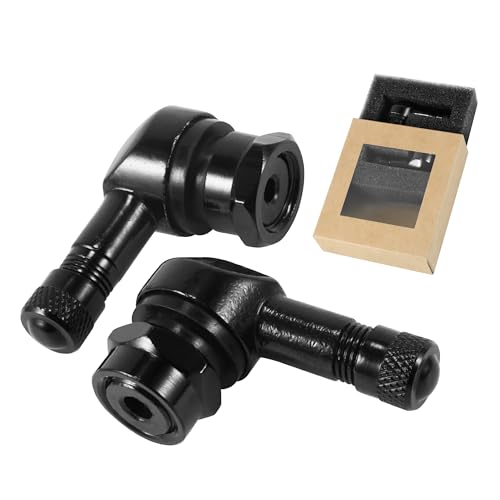 VOFONO Black 90 Degree CNC Motorcycle Tire Valve Stems 10 mm and 11.3 mm for Harley Davidson, BMW, Honda, Kawasaki, Suzuki, Yamaha and Triumph Bike Right Angle Valve Stem - Image 1