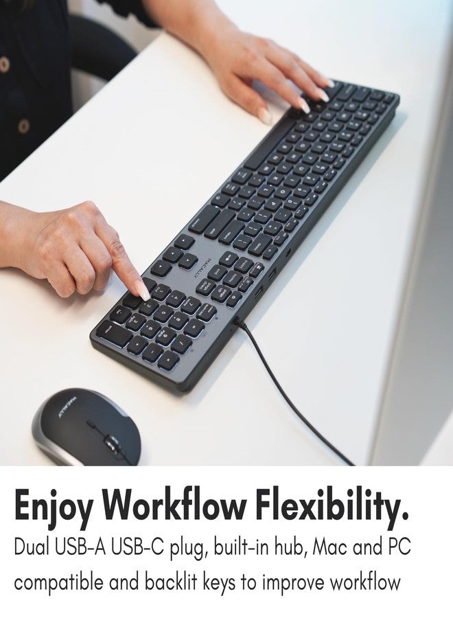 ماكالي لوحة مفاتيح ماكالي سلكية لأجهزة ماك مع موزع USB (منفذان USB-A / منفذ USB-C واحد) - لوحة مفاتيح أبل بإضاءة خلفية متوافقة مع واجهة مزدوجة - خاصية الكشف التلقائي عن نظام التشغيل لأجهزة ماك، ماك بوك برو/إير، آي ماك، الكمبيوتر الشخصي، أندرويد، آيباد، iOS - Image 2