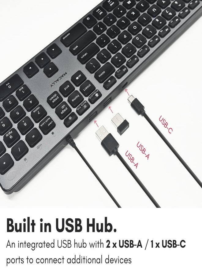 ماكالي لوحة مفاتيح ماكالي سلكية لأجهزة ماك مع موزع USB (منفذان USB-A / منفذ USB-C واحد) - لوحة مفاتيح أبل بإضاءة خلفية متوافقة مع واجهة مزدوجة - خاصية الكشف التلقائي عن نظام التشغيل لأجهزة ماك، ماك بوك برو/إير، آي ماك، الكمبيوتر الشخصي، أندرويد، آيباد، iOS - Image 4