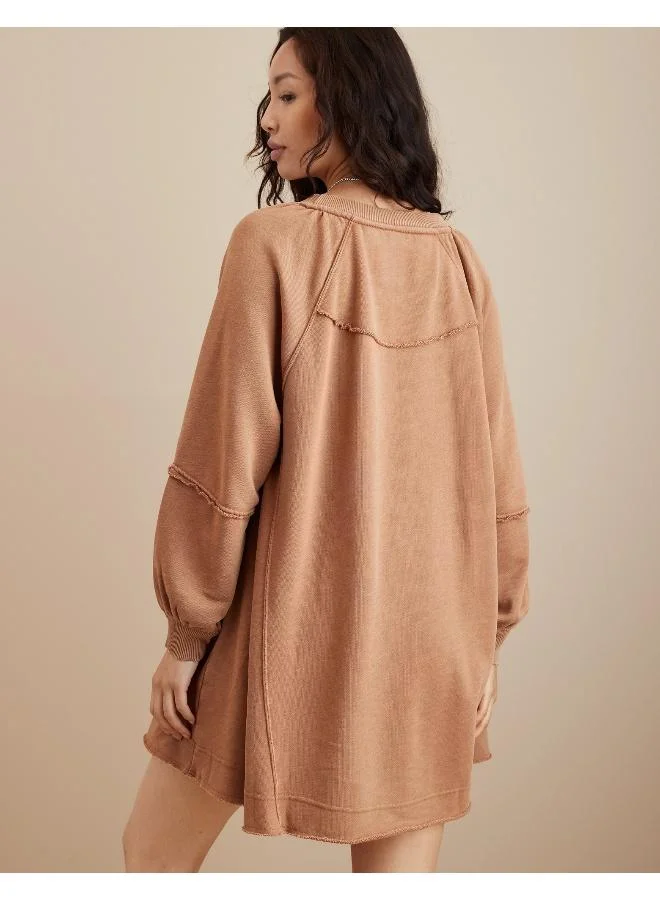 ae long-sleeve fleece babydoll dress AE American Eagle Fleece Long sleeve Babydoll Dress OVERSIZED XS
