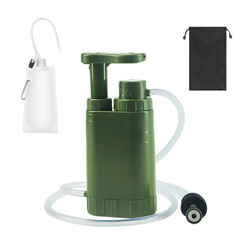 Hand Pump Water Filter: Green 4-Stage 0.01 Micron Portable Purifier - High Flow Food-Grade ABS Housing for Camping, Hiking, Outdoor Adventures - Image 1