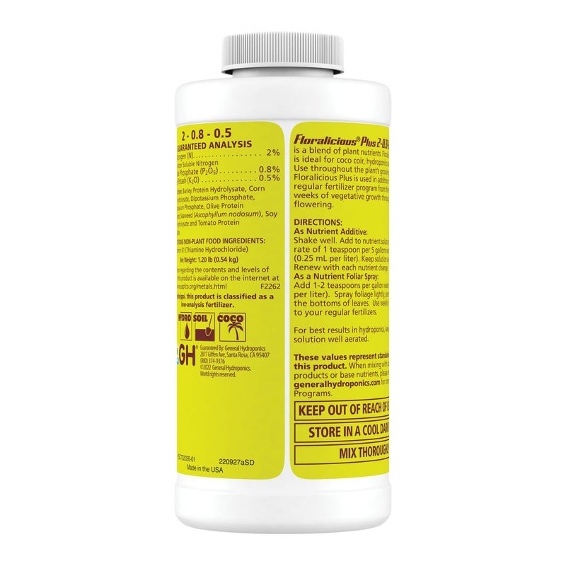 General Hydroponics Floralicious Plus, Vitality Plant Food, 2-0.8-0.5, 16.oz. - Image 2