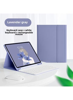 Bluetooth Keyboard Case For Ipad Pro 11 10.2 Air 4 Pencil Slot Mini 6 Leather Mouse Pad Protective Cover For Digital Computer-Color:Lavender Purple Gray + White Keyboard + White Dual-mode Bluetooth Mouse-Applicable Model:Mini6/mini7 8.3inch