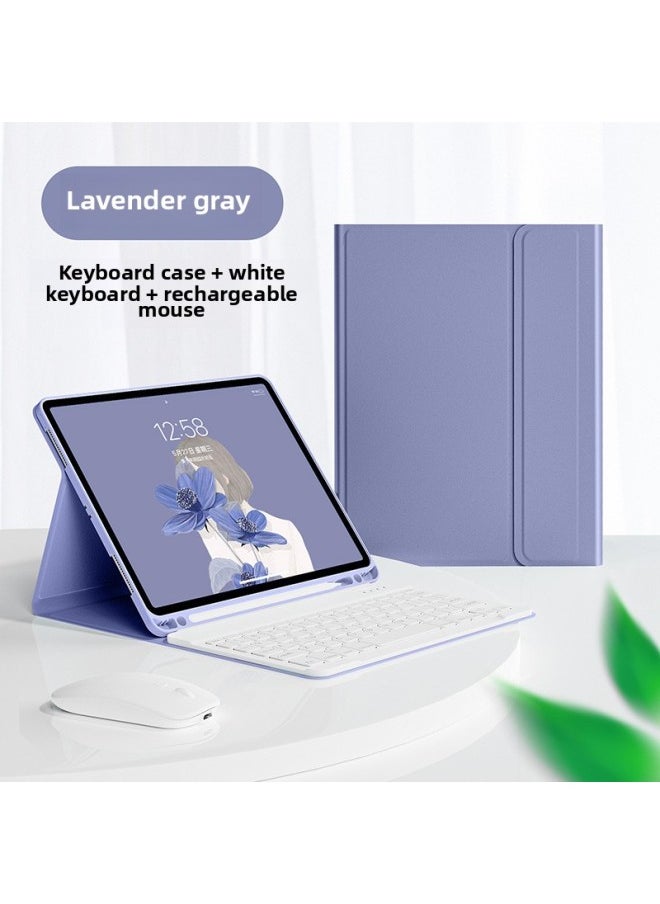Generic - Bluetooth Keyboard Case For Ipad Pro 11 10.2 Air 4 Pencil Slot Mini 6 Leather Mouse Pad Protective Cover For Digital Computer-Color:Lavender Purple Gray + White Keyboard + White Dual-mode Bluetooth Mouse-Applicable Model:Mini6/mini7 8.3inch - Image 1