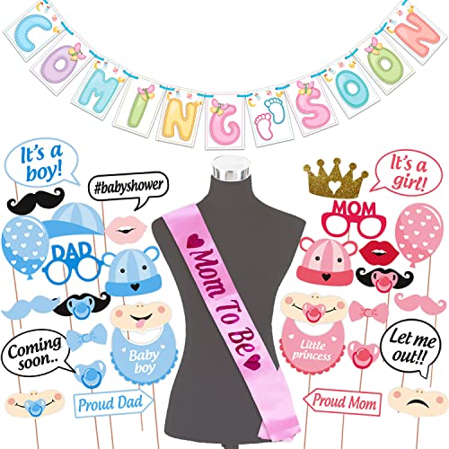 Wobbox Baby Shower Decoration Items| Baby Shower Ceremony Photo Booth Props For Photoshoot, Baby Shower Banner& Mom To Be Sash, Godh Bharai Ceremony Decoration Kit-(FP1943) - Image 1