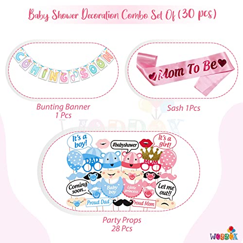 Wobbox Baby Shower Decoration Items| Baby Shower Ceremony Photo Booth Props For Photoshoot, Baby Shower Banner& Mom To Be Sash, Godh Bharai Ceremony Decoration Kit-(FP1943) - Image 2