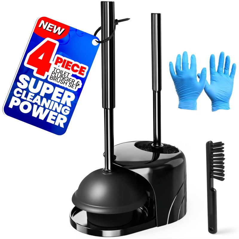 Denvlex 2 in 1 Toilet Brush and Plunger Set, Extended Handle Plunger,Toilet Bowl Brush Plunger Set,Bathroom Cleaning Tools,Cleaning Brush,Cleaning Supplies,Toilet Brush Plunger Combo,Black（20inch） - Image 1