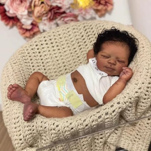 GYCV Reborn Baby Dolls Silicone Full Body Black Boy 19 Inch Lifelike Sleeping Baby Doll Poseable Realistic Newborn Baby Dolls African American Reborn Doll with Hair Gift Toys for Kids Age 3 Girls - Image 1