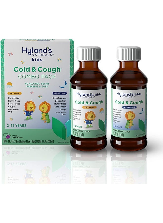 Hyland's دواء البرد للأطفال من عمر 2+، حبوب هايلاندز الطبيعية للأطفال للبرد والسعال، حزمة القيمة النهارية والليلية، شراب العنب، دواء السعال للأطفال، 4 أونصة سائلة لكل منها، 2 عدد (عبوة من 1) - Image 3