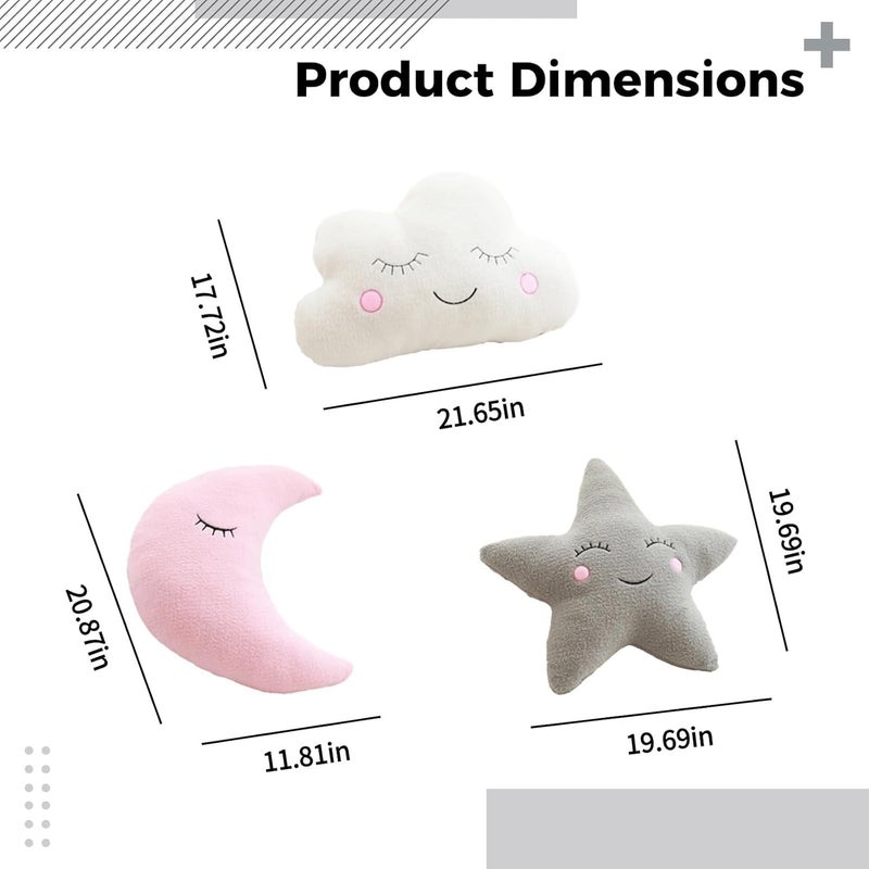 Bedroom Plush Pillows, 3-Pack; Star, Moon, Cloud Design - Image 5