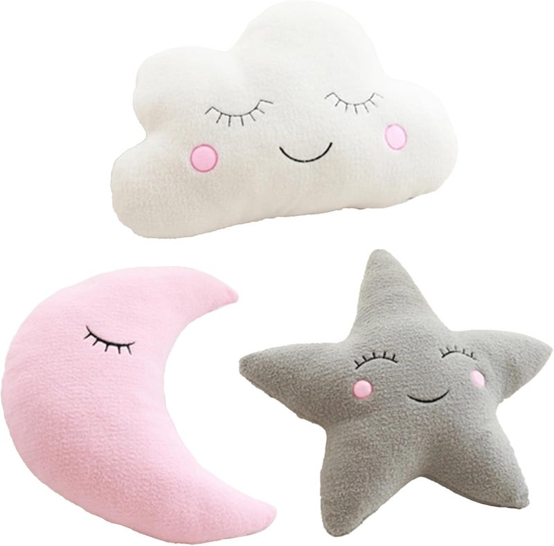 Bedroom Plush Pillows, 3-Pack; Star, Moon, Cloud Design - Image 1