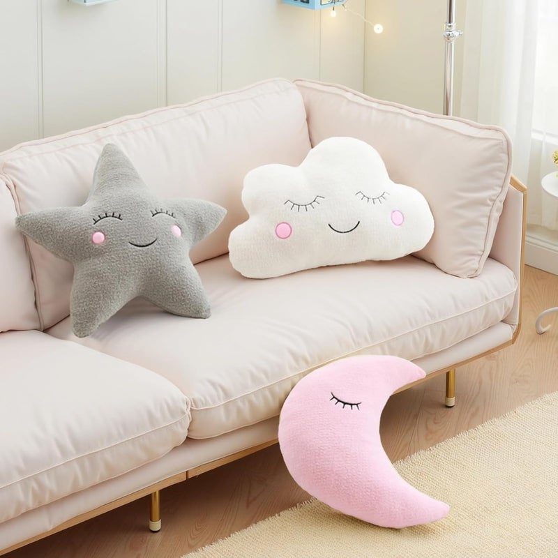 Bedroom Plush Pillows, 3-Pack; Star, Moon, Cloud Design - Image 3