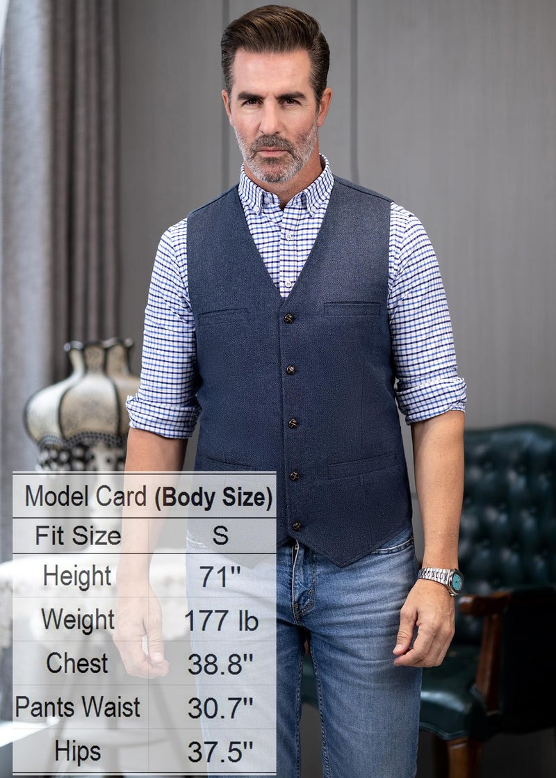Ceehuteey Mens Suit Vest Waistcoat Tweed Retro V Neck Wool Herringbone for Prom - Image 3
