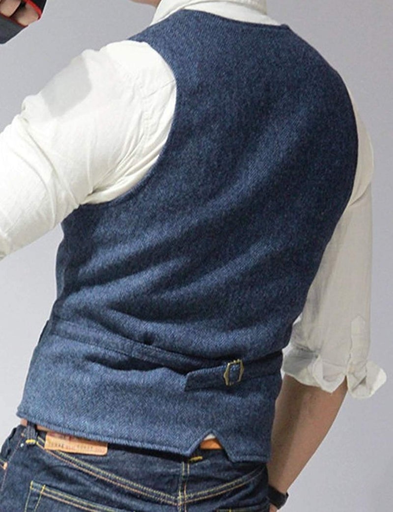 Ceehuteey Mens Suit Vest Waistcoat Tweed Retro V Neck Wool Herringbone for Prom - Image 2