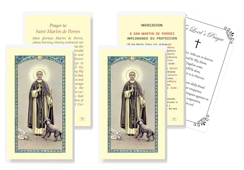 Trendzeen St Martin Prayer Card - San Martin De Porres Oracion, The Lord's Prayer - Made In Italy, Laminated English and Spanish Saint Martin De Porres Holy Card - 3 Items - Image 1